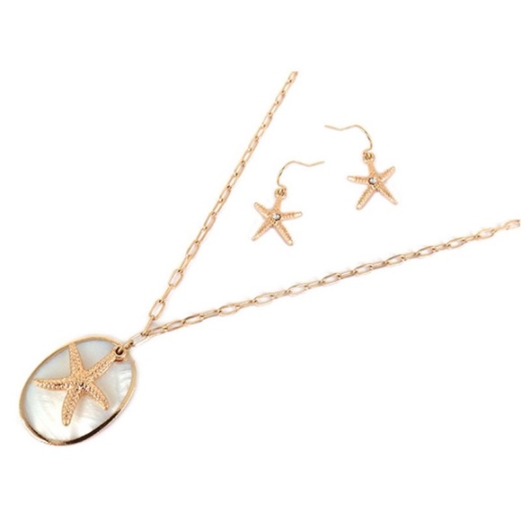 Viola Jewelry - 2/$20- SET -WHITE SHELL STARFISH NECKLACE EARRINGS